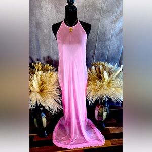 Skims Romance Halter Sheer Silk Long Slip Dress Pink